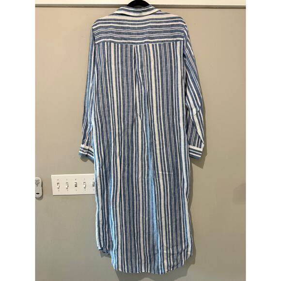 Frank & Eileen Rory Woven Linen Long Maxi Shirt Dress Multi Blue Stripe - Picture 3 of 5